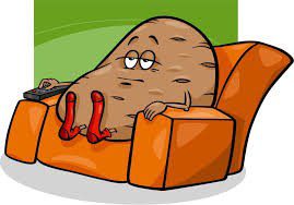Cartoon of a potato sitting on a couch with a tv remote 